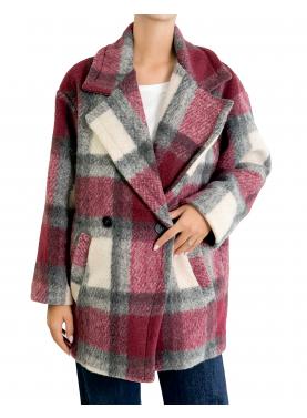 Cappotto fantasia a quadri con bottone